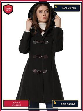 Women's Winter Overcoat Hooded Toggle Duffle Long Wool Pea Coat